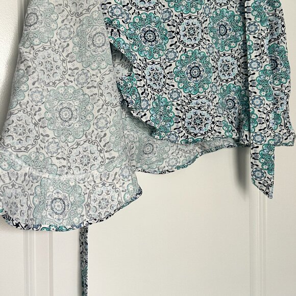 LOFT| Paisley Ruffle Wrap Skirt | Blue | Size: 6 - Picture 4 of 10